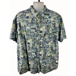 Columbia Multicolor Short Sleeve Fish Themed Button Up Relaxed Mens Shirt 2XL